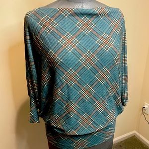 Teal plaid dolman sleeve top